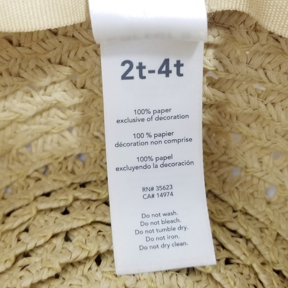 Carter's Floppy Brim Natural Straw Summer Fashion Hat 2t-4t - Picture 6 of 8